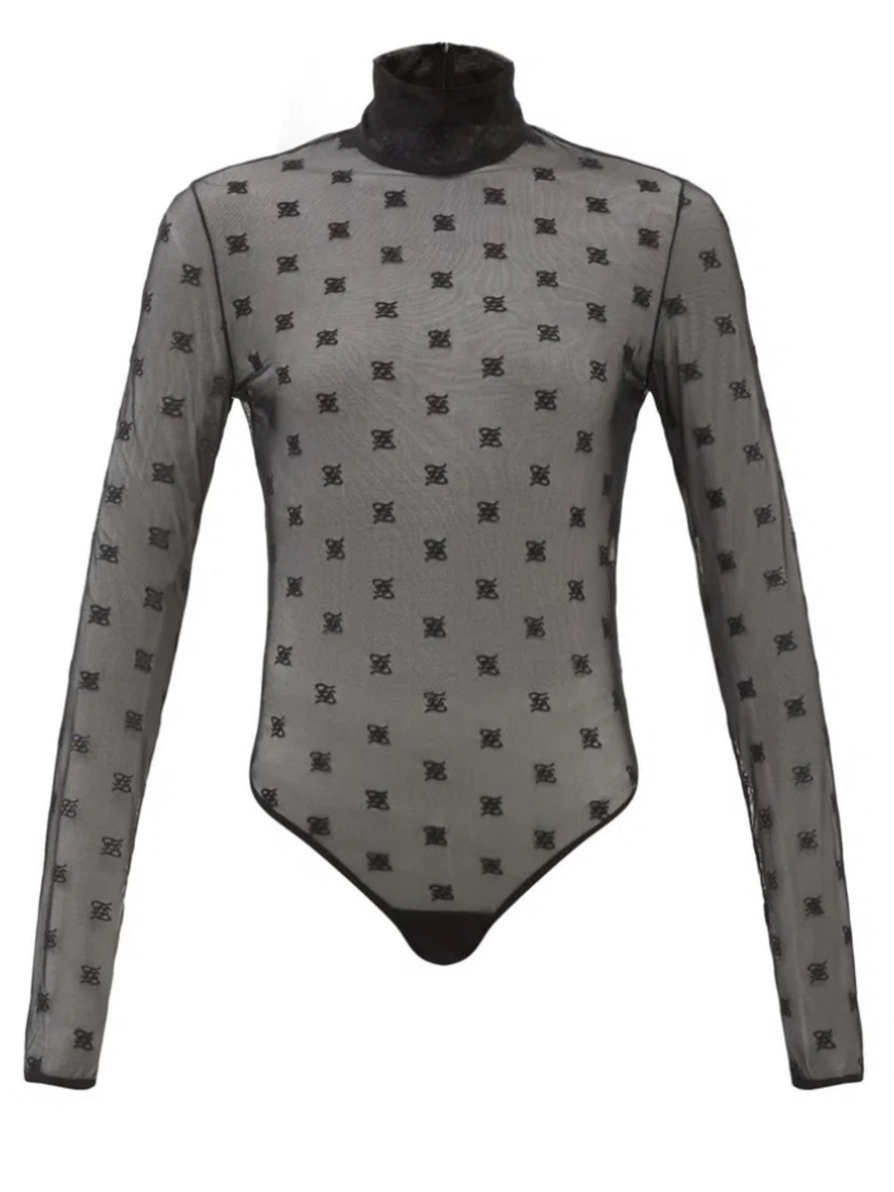 Fendi Black Sheer Logo-Print Turtleneck Bodysuit